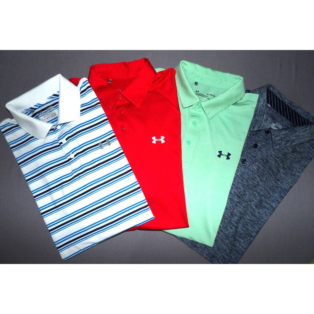 Lot of 4~ Under Armour Heat Gear Stretch Performance Polo Golf Shirts Men's XL